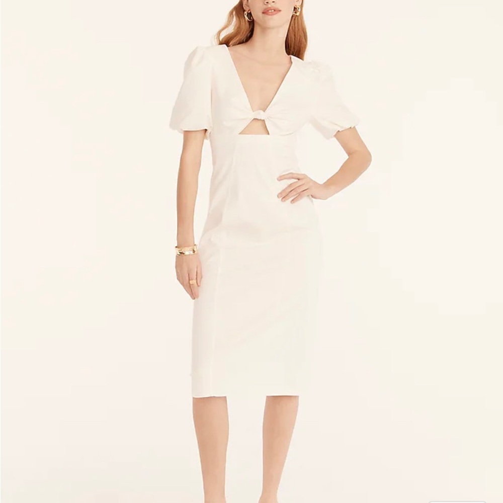 J.CREW puff-sleeve CUTOUT dress IVORY cocktail STRETCH Chino 14 NWT